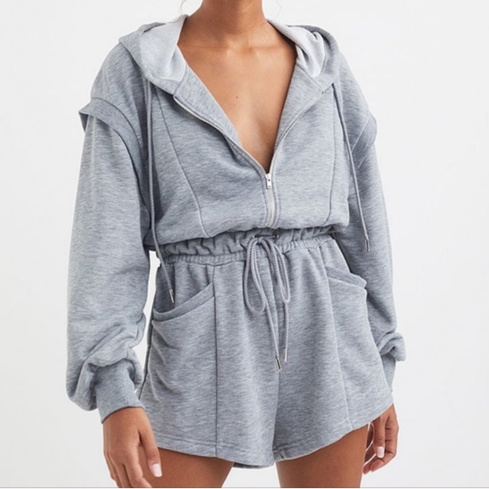 For Love And Lemons Gray Hooded Romper
